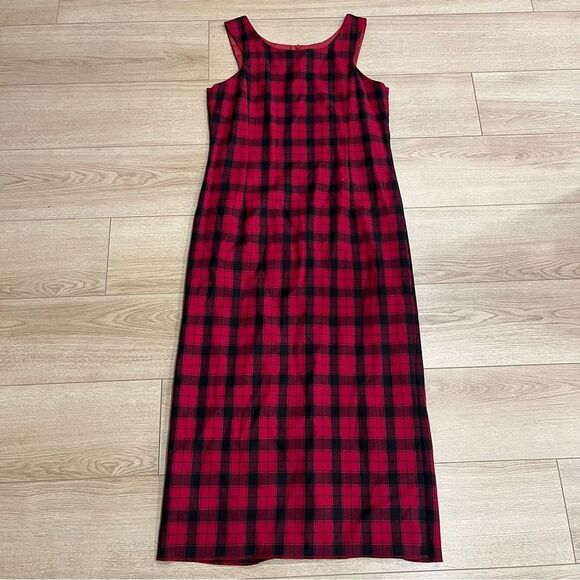 Laura Ashley Vintage Red Plaid Tartan Sleeveless Wool Maxi Dress Size 10 - Picture 1 of 7